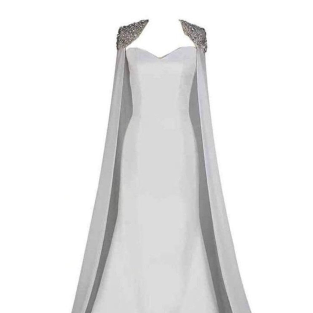 White Strapless Gown for Wedding, Pageant, Prom with Cape sz small